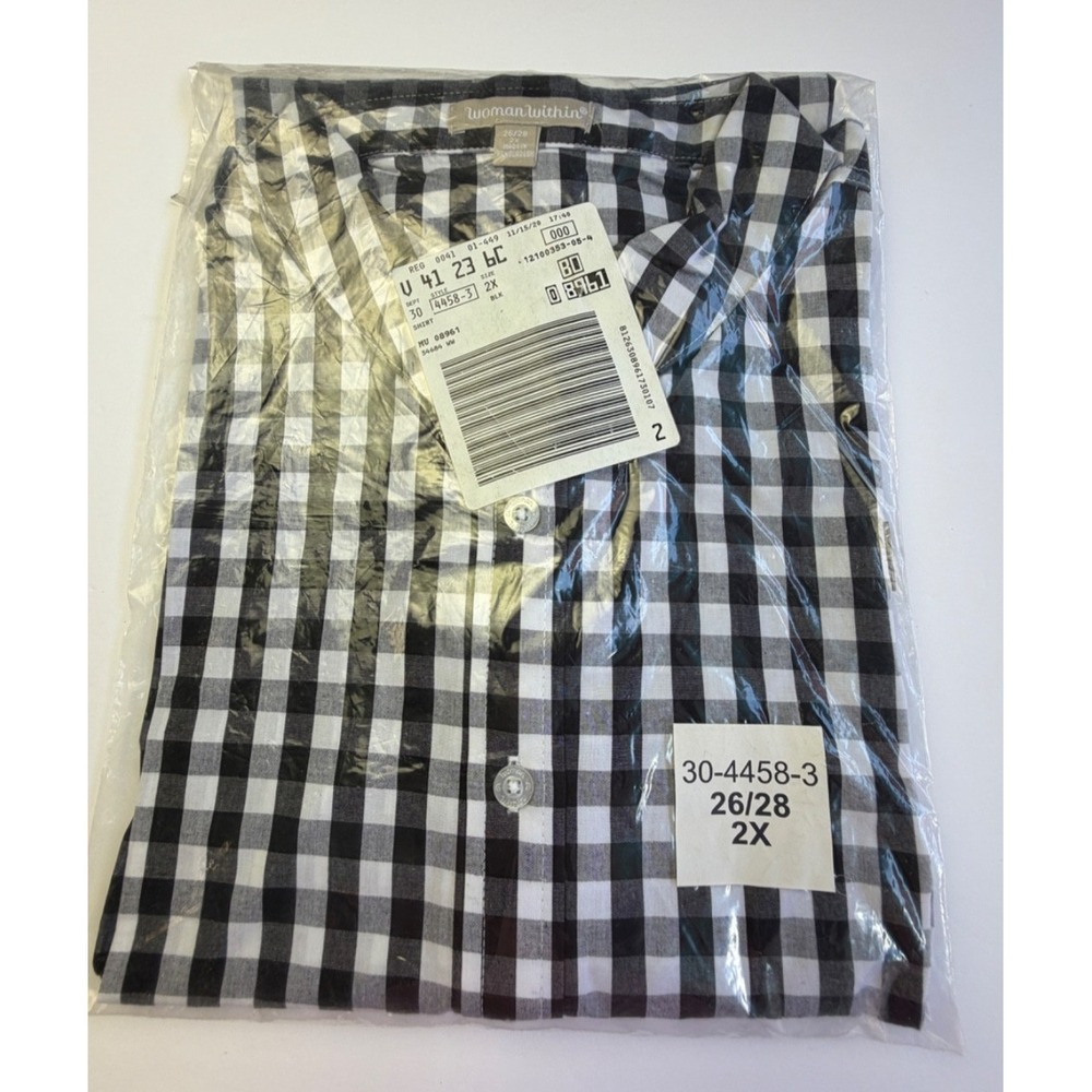 Perfect Black Gingham Tunic Top Long Sleeve Collared Button Down New 2x 26/28 - Picture 5 of 7